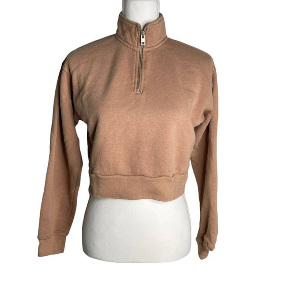 Aritzia Tna Small Brown Cropped 1/4 Zip Sweatshirt Long Sleeve